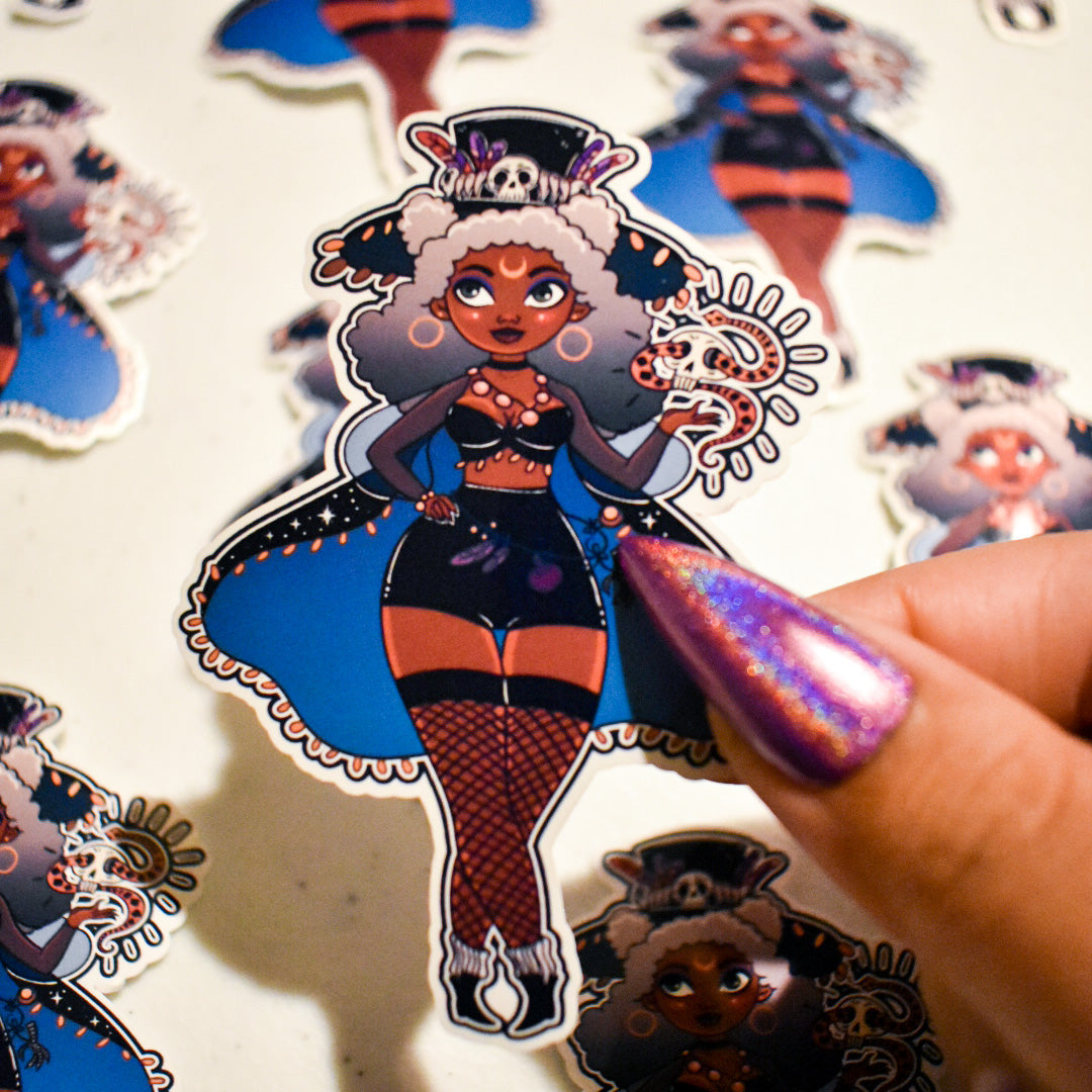 Cute Dark skinned witch holding snake sticker 