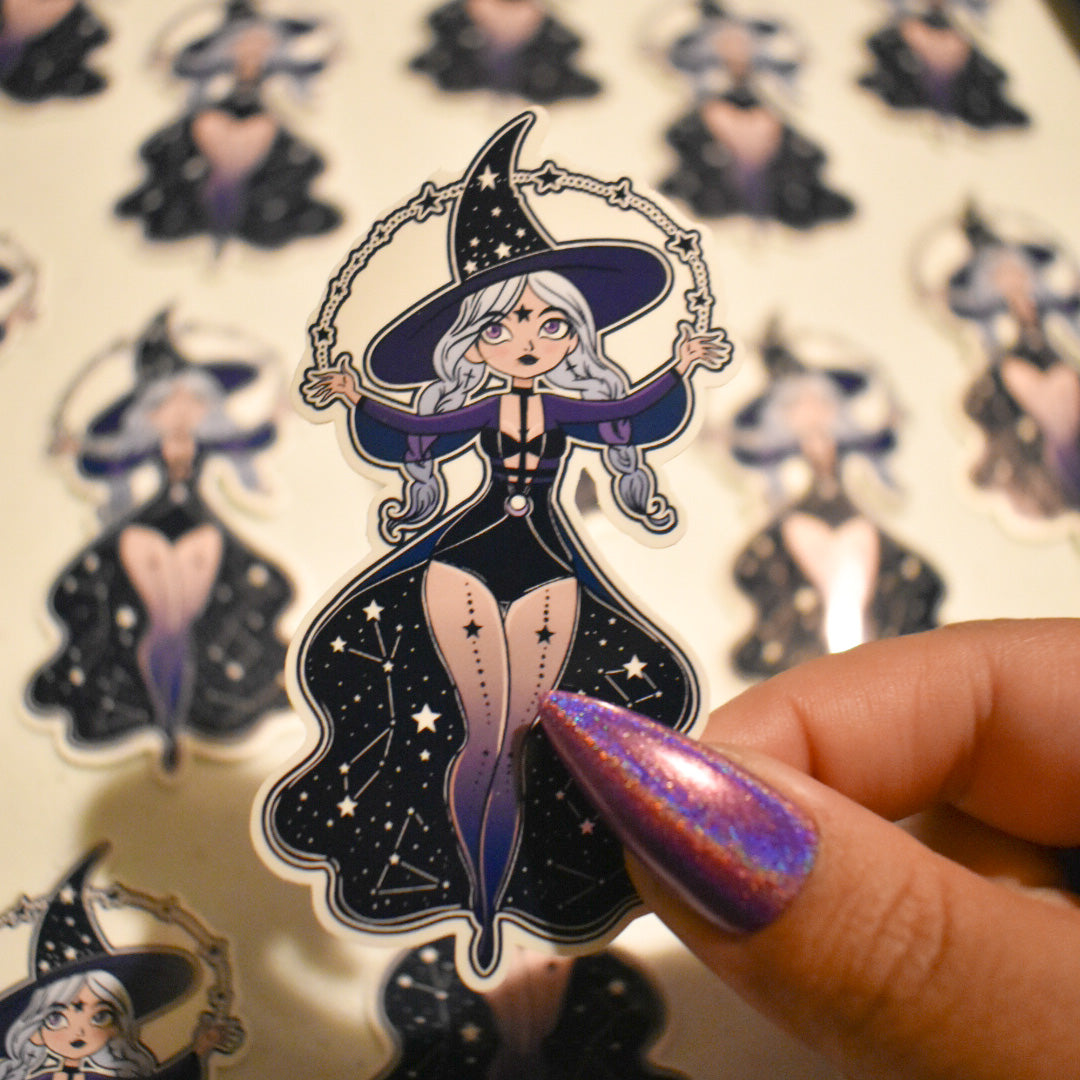 Cute space themed witch sticker