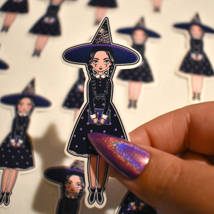 Cute witch inspired by Wednesday Adams sticker 