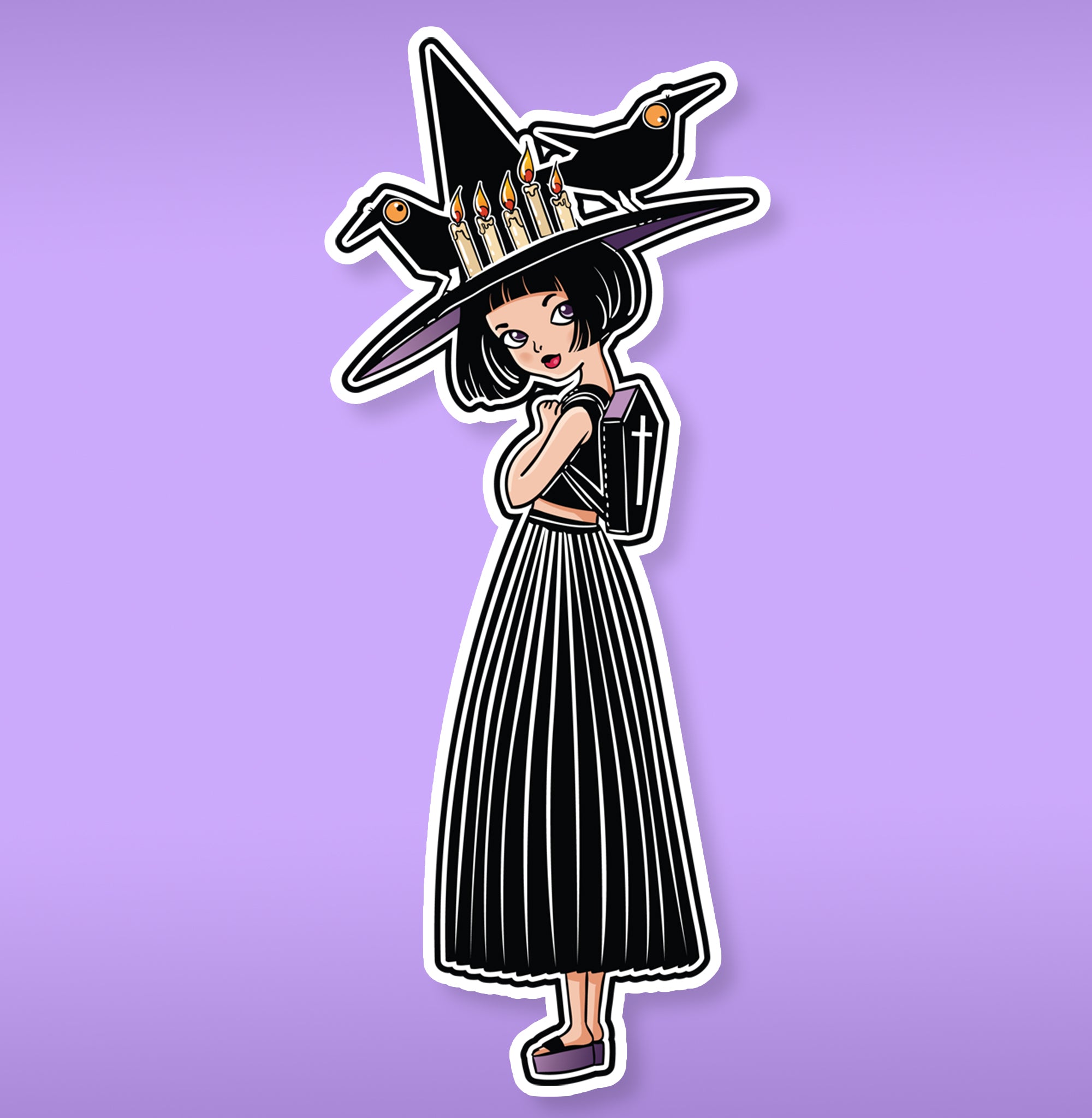 Cute witch girl with crows sticker