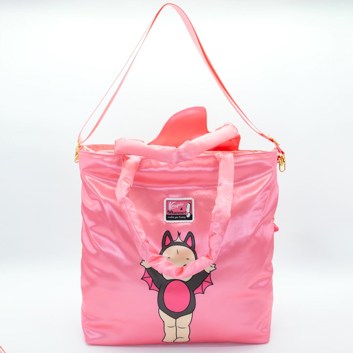 Kewpie Black Bat Puffy Tote Bag with Bow Charm