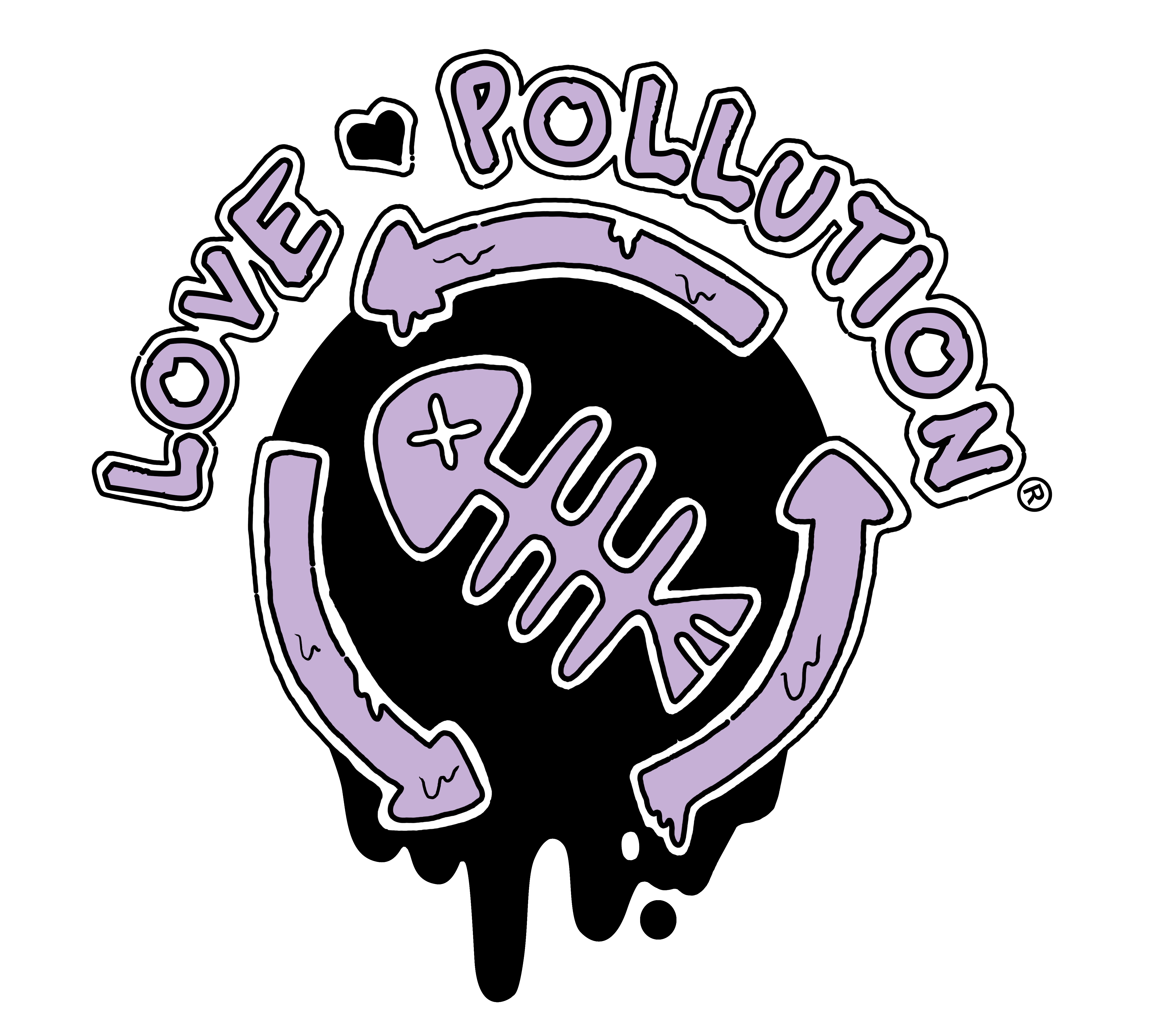 Logo with text 'Love Pollution'  on a white background