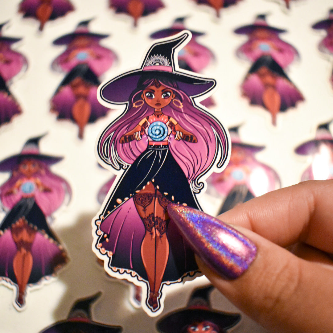 cute witch holding a sphere sticker