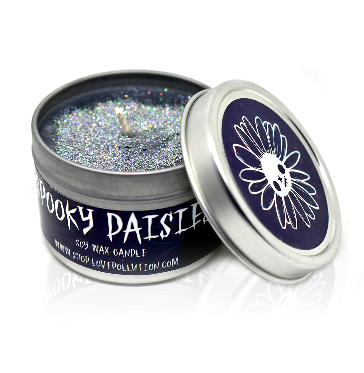 Image of open soy candle to show eco glitter at the top