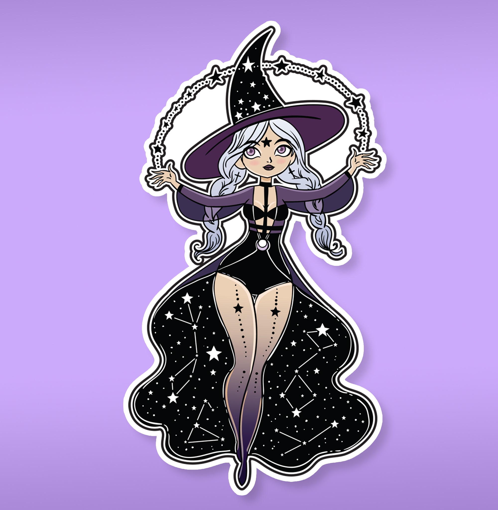 Cute space themed witch sticker